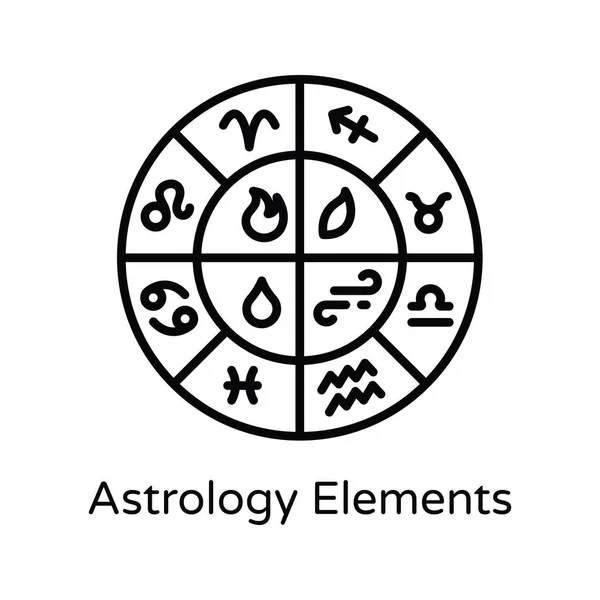 Astrologie Prvky Vektorový Obrys Ikona Design Ilustrace Astrologie Znamení Zvěrokruhu — Stockový vektor