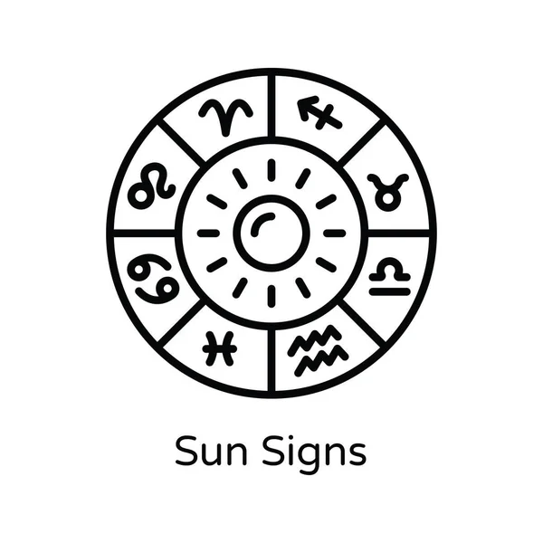 Güneş Şaretleri Vektör Ana Hatları Simge Tasarımı Illüstrasyonu Astroloji Zodiac — Stok Vektör