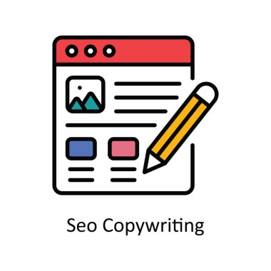 Seo Copywriting Vektör Doldurma Simge Tasarımı illüstrasyonu. Beyaz arkaplan EPS 10 Dosyasında Dijital Pazarlama Sembolü