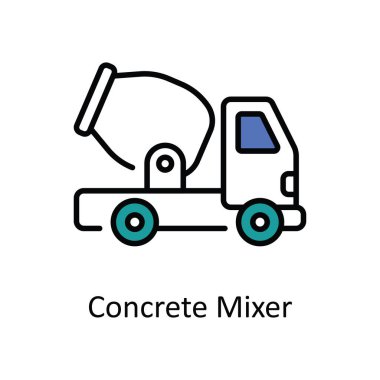 Beton Karıştırıcı Vektör Doldurma Simge Tasarımı çizimi. Beyaz arkaplan EPS 10 Dosyasında Ev Onarım ve Bakım Sembolü