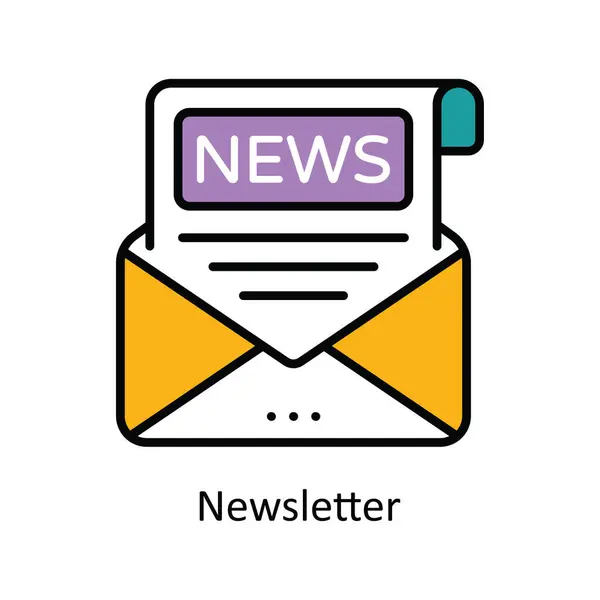 Newsletter Vector Doldurma ana hatları Simge Tasarımı illüstrasyonu. Beyaz arkaplan EPS 10 Dosyasında Dijital Pazarlama Sembolü