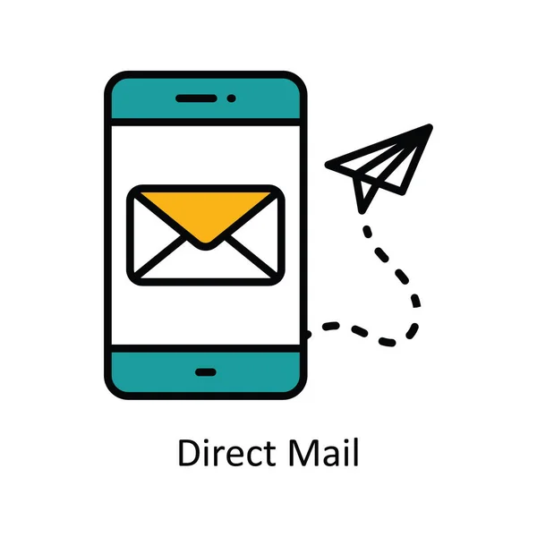 Direct Mail Vector Vul Schema Pictogram Ontwerp Illustratie Digitaal Marketing — Stockvector