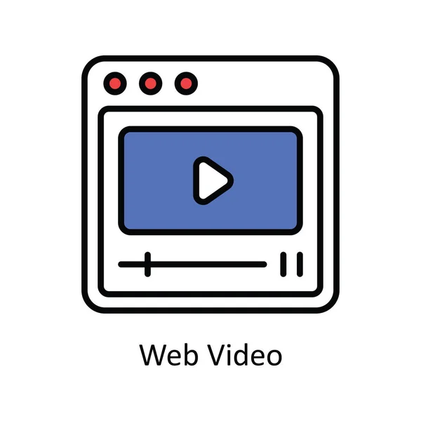 Веб Відео Вектор Заповніть Контур Ілюстрації Дизайну Піктограм Цифровий Маркетинговий — стоковий вектор