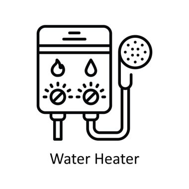 Su ısıtıcısı Vektör ana hatları Simge Tasarım çizimi. Beyaz arkaplan EPS 10 Dosyasında Ev Onarım ve Bakım Sembolü