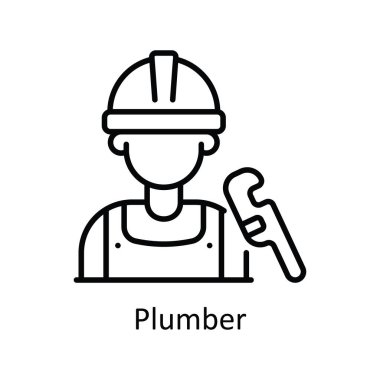 Tesisatçı Vektör ana hatları Simge Tasarımı illüstrasyonu. Beyaz arkaplan EPS 10 Dosyasında Ev Onarım ve Bakım Sembolü