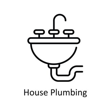 House Tesisatçı Vektör ana hatları Simge Tasarımı çizimi. Beyaz arkaplan EPS 10 Dosyasında Ev Onarım ve Bakım Sembolü