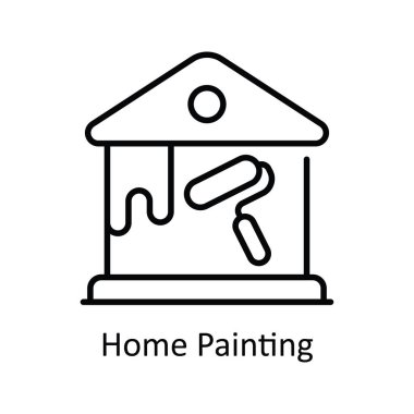 Ev Boyama Vektörü ana hatları Simge Tasarımı illüstrasyonu. Beyaz arkaplan EPS 10 Dosyasında Ev Onarım ve Bakım Sembolü