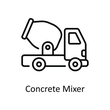 Beton Karıştırıcı Vektörü ana hatlarıyla Simge Tasarımı illüstrasyonu. Beyaz arkaplan EPS 10 Dosyasında Ev Onarım ve Bakım Sembolü