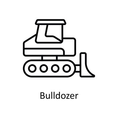 Buldozer Vektör ana hatları Simge Tasarımı çizimi. Beyaz arkaplan EPS 10 Dosyasında Ev Onarım ve Bakım Sembolü