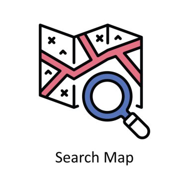 Harita Vektörü Doldur Simge Tasarımı çizimi ara. Beyaz arkaplan EPS 10 Dosyasında Harita ve Seyrüsefer Sembolü