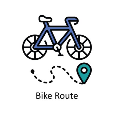 Bike Route Vector Doldurma Simge Tasarımı illüstrasyonu. Beyaz arkaplan EPS 10 Dosyasında Harita ve Seyrüsefer Sembolü