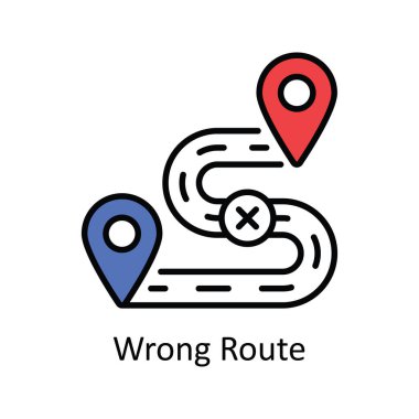 Yanlış Route Vector Doldurma Simge Tasarımı illüstrasyonu. Beyaz arkaplan EPS 10 Dosyasında Harita ve Seyrüsefer Sembolü