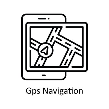 GPS Navigasyon Vektörü ana hatları Simge Tasarımı illüstrasyonu. Beyaz arkaplan EPS 10 Dosyasında Harita ve Seyrüsefer Sembolü