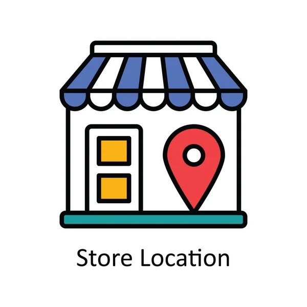 Ubicación Tienda Vector Rellenar Esquema Icono Ilustración Diseño Mapa Símbolo — Vector de stock