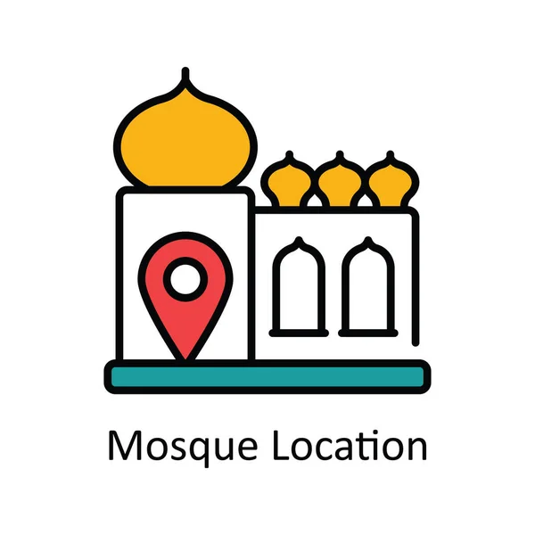 Moskee Locatie Vector Vul Schema Pictogram Ontwerp Illustratie Kaart Navigatie — Stockvector