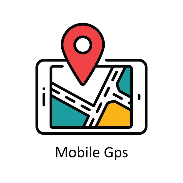 Mobiele Gps Vector Vul Schema Pictogram Ontwerp Illustratie Kaart Navigatie — Stockvector