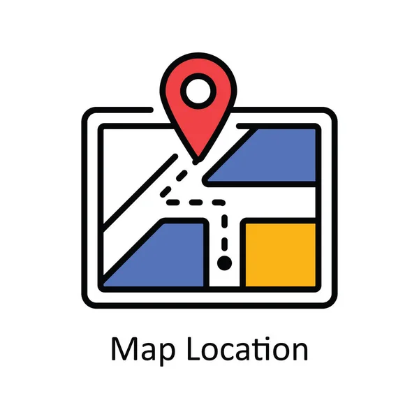 Map Location Vector Fill Outline Icon Design Illustration Map Navigation — Stock Vector