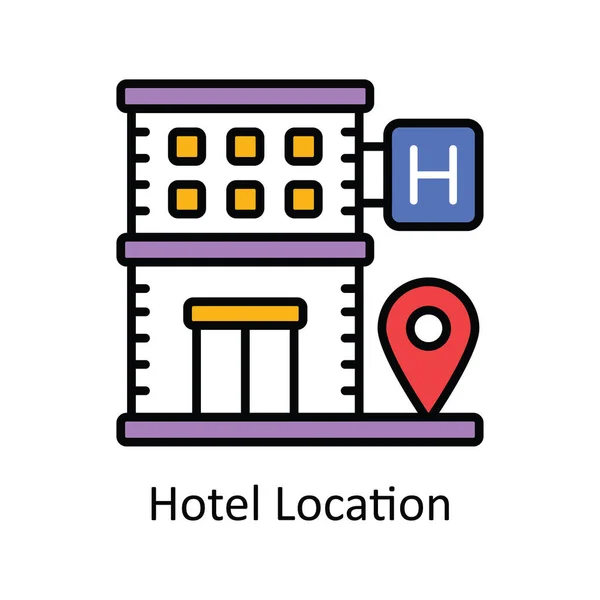 Hotel Location Vector Fill Outline Icon Design Illustration Map Navigation — Stock Vector