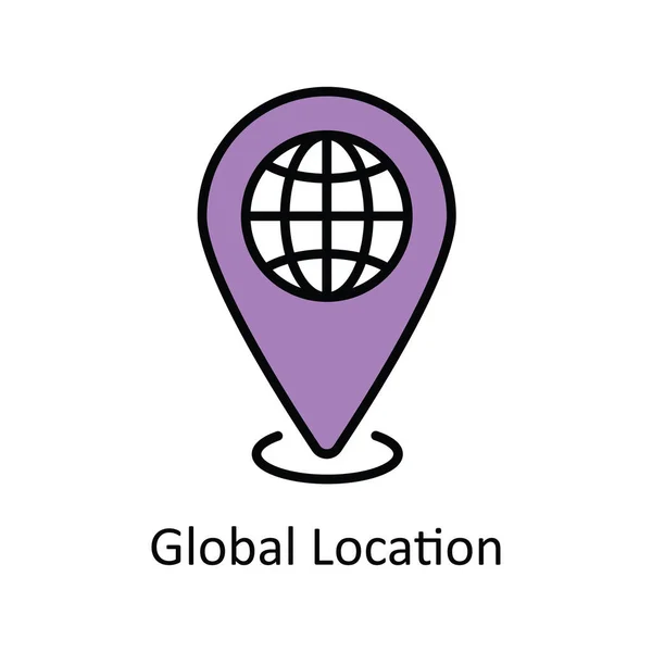 Глобальный Вектор Местоположения Изображение Контура Иконки Дизайн Карта Навигация Символ — стоковый вектор