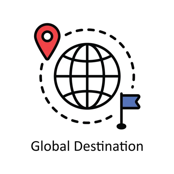 Destino Global Vector Rellenar Esquema Icono Ilustración Diseño Mapa Símbolo — Vector de stock