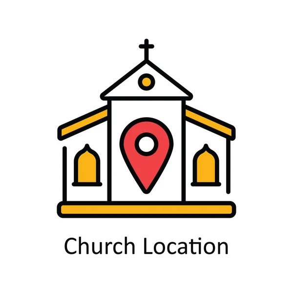 Igreja Localização Vector Esboço Preenchimento Icon Design Ilustração Mapa Símbolo — Vetor de Stock
