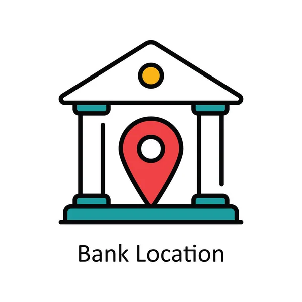 Lokalizacja Banku Wektor Wypełnij Zarys Icon Design Ilustracji Mapa Symbol — Wektor stockowy