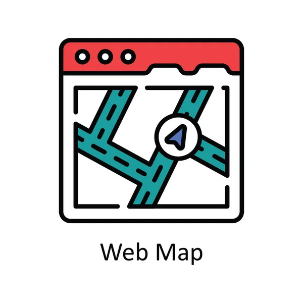 Web Map Векторная Заливка Контура Иконки Дизайн Иллюстрации Карта Навигация — стоковый вектор