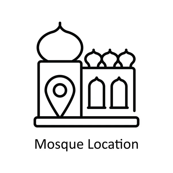 Moskee Locatie Vector Overzicht Pictogram Ontwerp Illustratie Kaart Navigatie Symbool — Stockvector