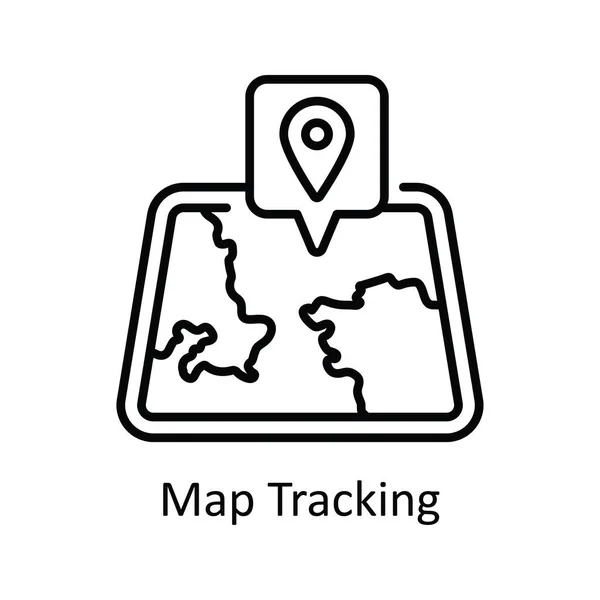 Map Tracking Vector Overzicht Pictogram Ontwerp Illustratie Kaart Navigatie Symbool — Stockvector