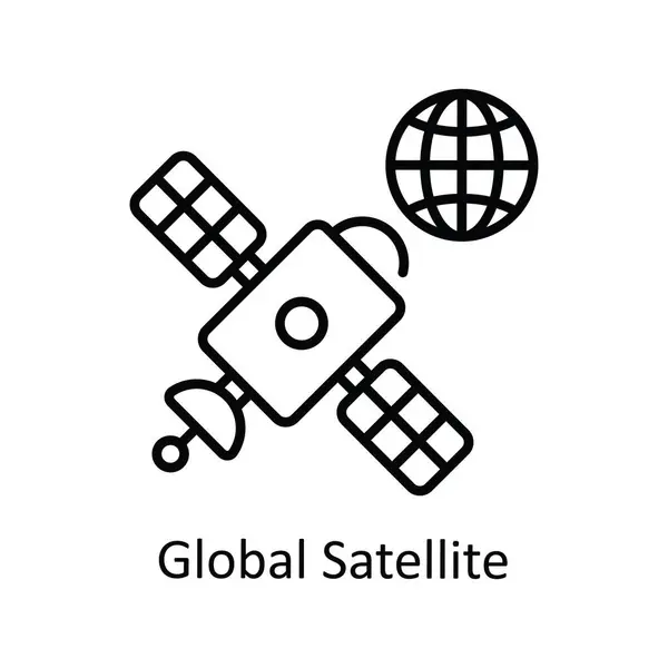 Global Satellite Vector Bosquejo Icono Diseño Ilustración Mapa Símbolo Navegación — Archivo Imágenes Vectoriales