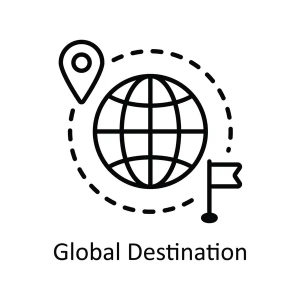 Destino Global Esquema Vectorial Icono Ilustración Diseño Mapa Símbolo Navegación — Vector de stock