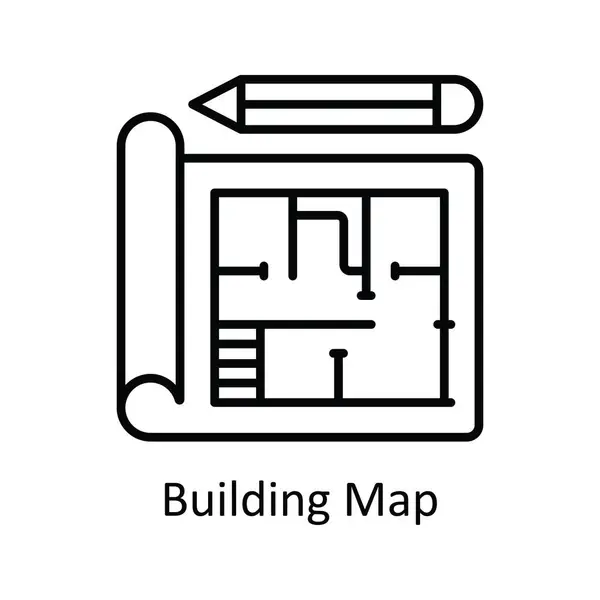 Building Map Διανυσματικό Περίγραμμα Εικονίδιο Σχεδιασμός Εικονογράφηση Χάρτης Και Σύμβολο — Διανυσματικό Αρχείο