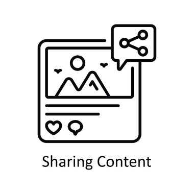 İçerik Vektörü Ana Hattı Simge Tasarımı çizimi paylaşılıyor. Beyaz arkaplan EPS 10 Dosyasında Çevrimiçi Yayın Sembolü