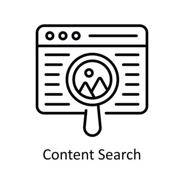 İçerik Arama Vektörü ana hatları Simge Tasarımı illüstrasyonu. Beyaz arkaplan EPS 10 Dosyasında Çevrimiçi Yayın Sembolü
