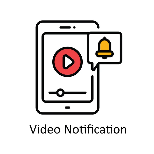 Vídeo Notificação Vector Esboço Preenchimento Icon Design Ilustração Símbolo Streaming —  Vetores de Stock