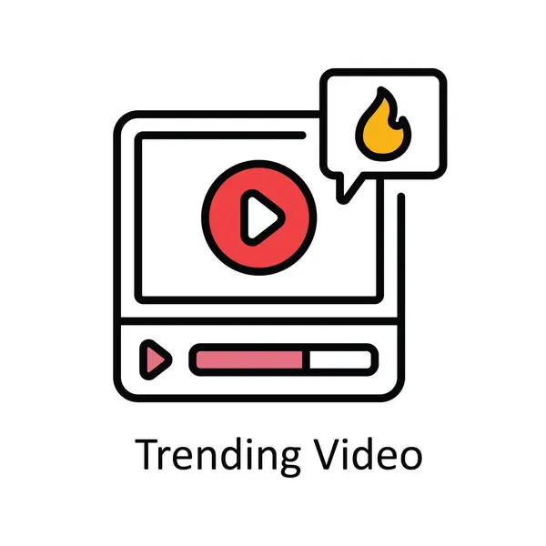 Trending Video Vector Riempi Contorno Icona Illustrazione Design Simbolo Streaming — Vettoriale Stock