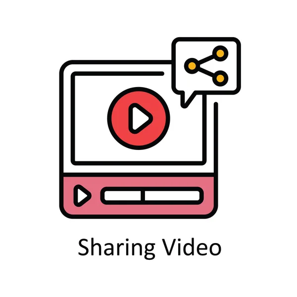Compartilhamento Vídeo Vector Fill Esboço Icon Design Ilustração Símbolo Streaming —  Vetores de Stock