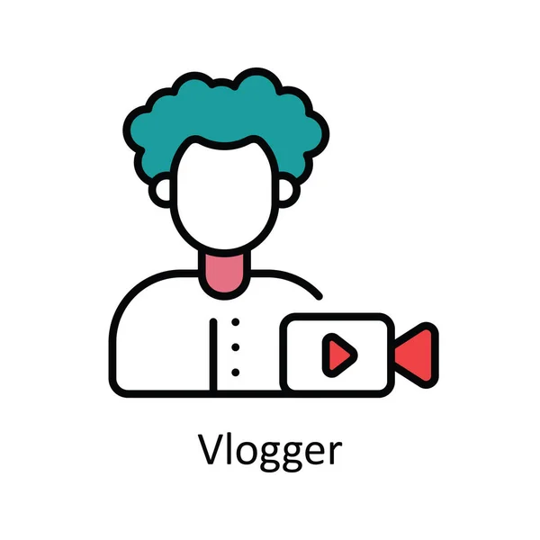 Vlogger Vettore Riempi Contorno Icona Disegno Illustrazione Simbolo Streaming Online — Vettoriale Stock