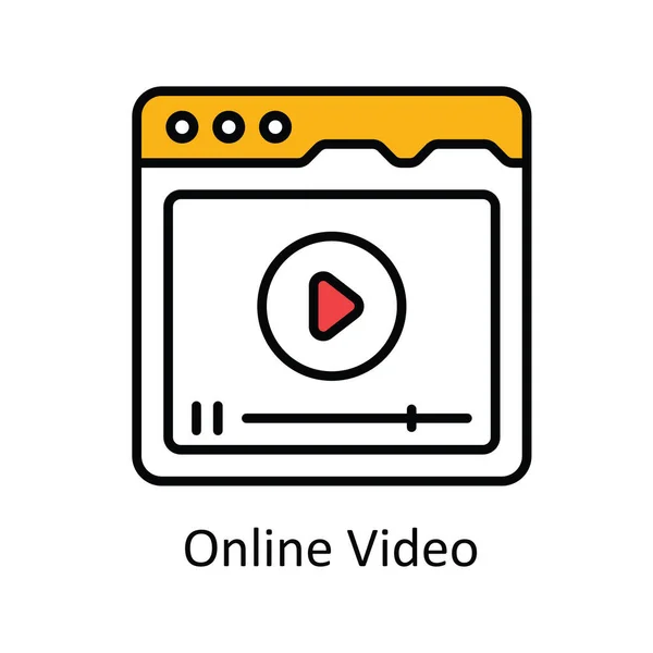 Video Online Vettore Riempi Contorno Icona Disegno Illustrazione Simbolo Streaming — Vettoriale Stock