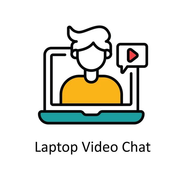 Laptop Video Chat Vector Rellenar Esquema Icono Diseño Ilustración Símbolo — Vector de stock