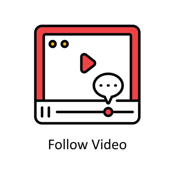 Дотримуйтесь Відео Вектор Заповніть Контур Ілюстрації Дизайну Піктограм Онлайн Трансляція — стоковий вектор