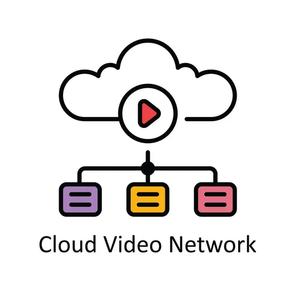 Cloud Video Network Vector Riempi Contorno Icona Illustrazione Del Design — Vettoriale Stock