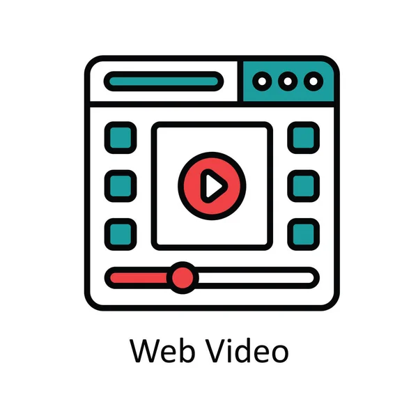 Web Video Vector Esboço Preenchimento Icon Design Illustration Símbolo Streaming —  Vetores de Stock
