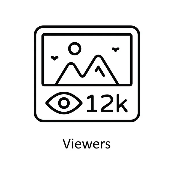 Глядачі Векторні Контури Ілюстрація Дизайну Піктограм Онлайн Трансляція Символу Білому — стоковий вектор