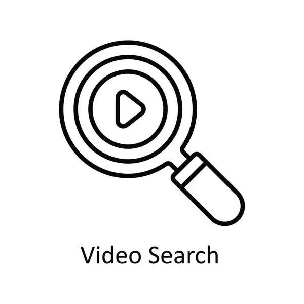 Video Search Vector Esboço Icon Design Ilustração Símbolo Streaming Line — Vetor de Stock