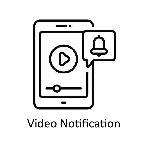 Vídeo Notificação Vector Esboço Icon Design Ilustração Símbolo Streaming Line —  Vetores de Stock