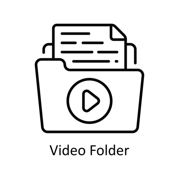 Video Folder Vector Menguraikan Ilustrasi Icon Design Simbol Streaming Daring - Stok Vektor