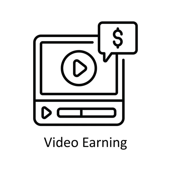 Video Verdienen Vectoroverzicht Pictogram Ontwerp Illustratie Online Streaming Symbool Witte — Stockvector