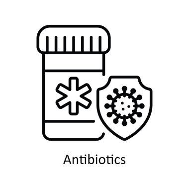 Antibiyotik Vektör ana hatları Simge Tasarım çizimi. Beyaz arkaplan EPS 10 Dosyasında Eczane Sembolü