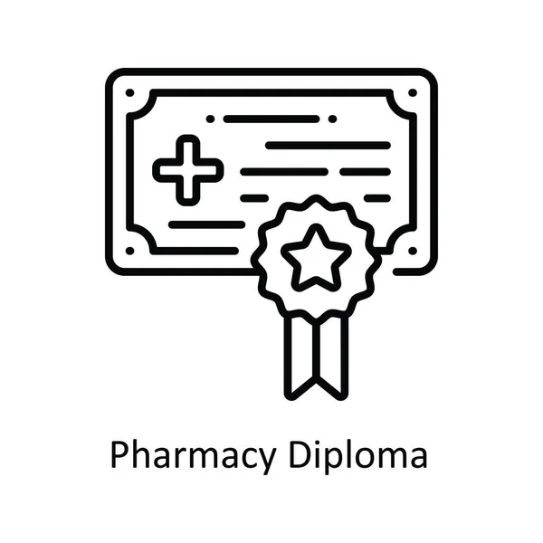 Diploma Farmacia Esquema Vectorial Icono Ilustración Diseño Símbolo Farmacia Sobre — Archivo Imágenes Vectoriales